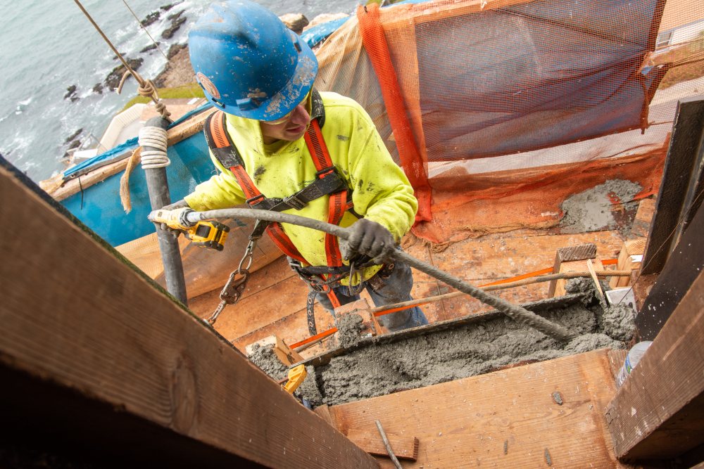 Bird&rsquo;s-eye view of the pour above the ocean